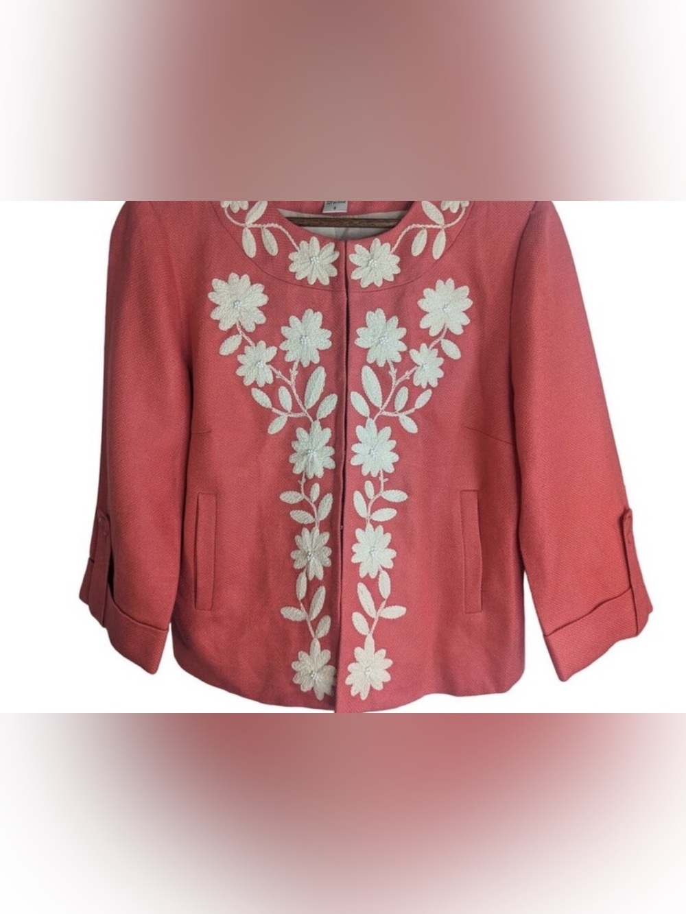 Vintage NYGARD Coral and white floral embroidered blazer